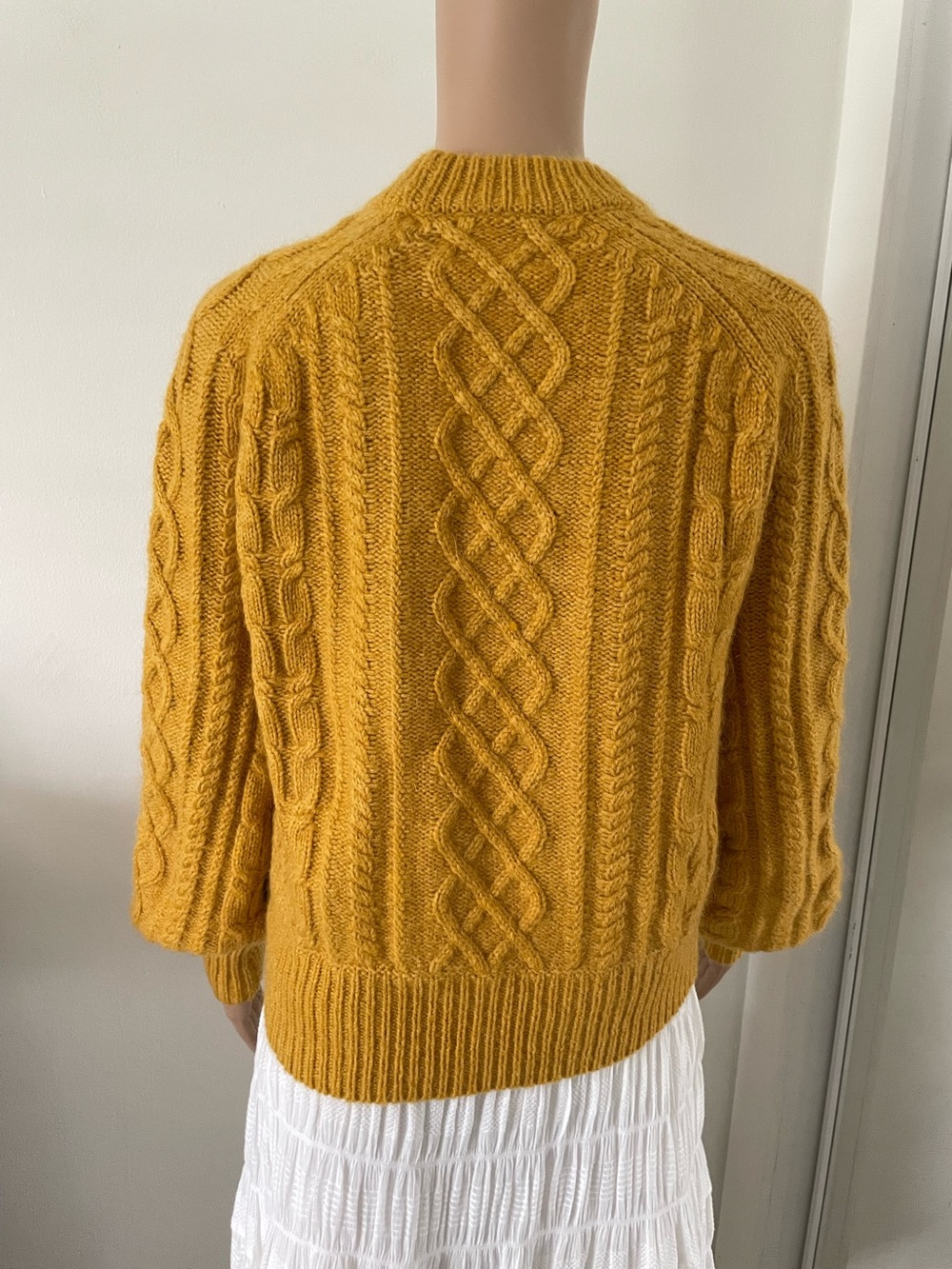 J. Crew DemyLee Chunky Cable Knit Sweater Balloon Sleeve Mohair Wool Mustard - Picture 2 of 7